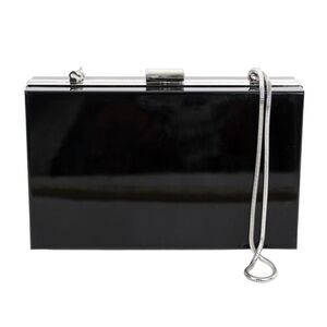 Rachel Zoe BLACK PLASTIC REMOVABLE SILVER CHAIN X-BODY CLUTCH HANDBAG PURSE